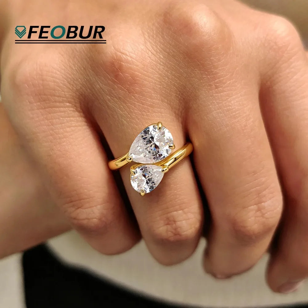 2.8cttw Toi Et Moi Pear Moissanite Ring for Women Two Stone Engagement Ring Double Waterdrop 925 Sterling Silver Jewelry Wedding