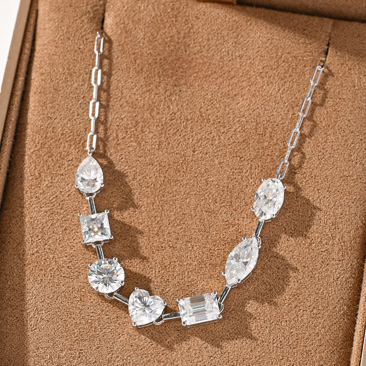 Real 925 Sterling Silver 7CT Moissanite Heart Round Square Pear Cut Gemstone Pendant Necklace Women Luxury Fine Jewelry