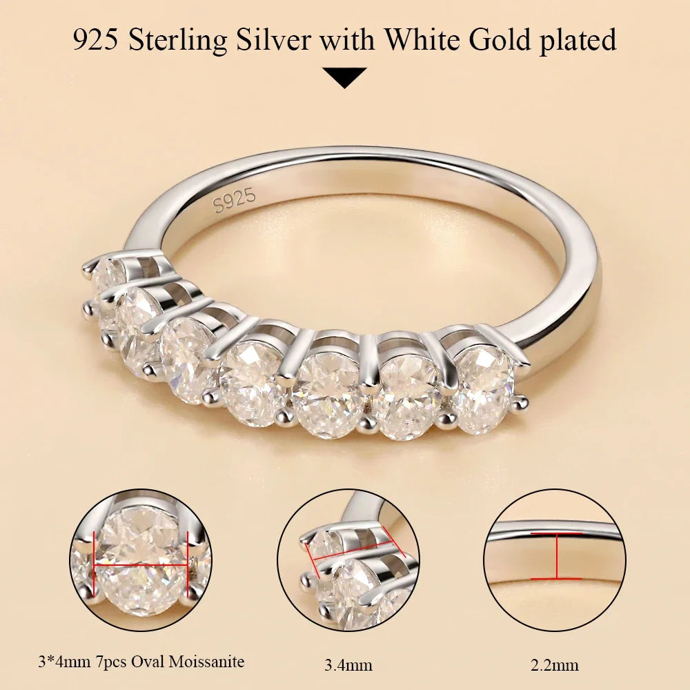 LinkerLove 7 Stones Oval Cut Moissanite Half Eternity Ring for Women S925 Sterling Silver Wedding Ring Anniversary Jewelry Gift