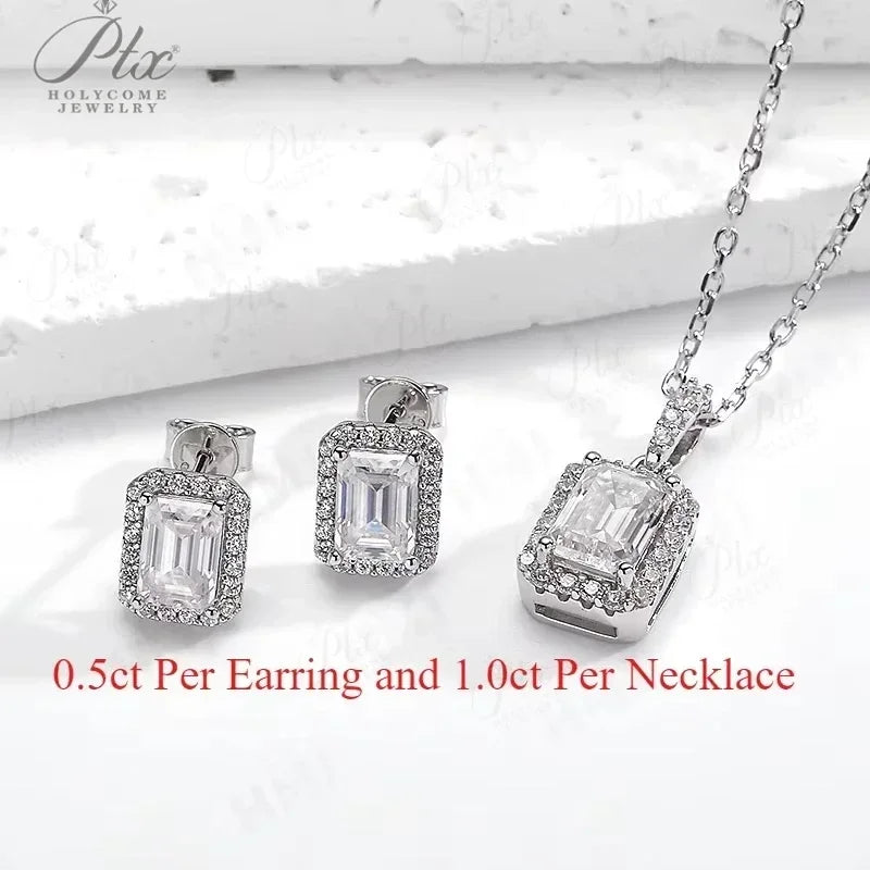 Emerald Cut Earring Necklace Jewelry Sets D Color Moissanite 100% S925 Sterling Silver For Women Fine Wedding Gift GRA Certified