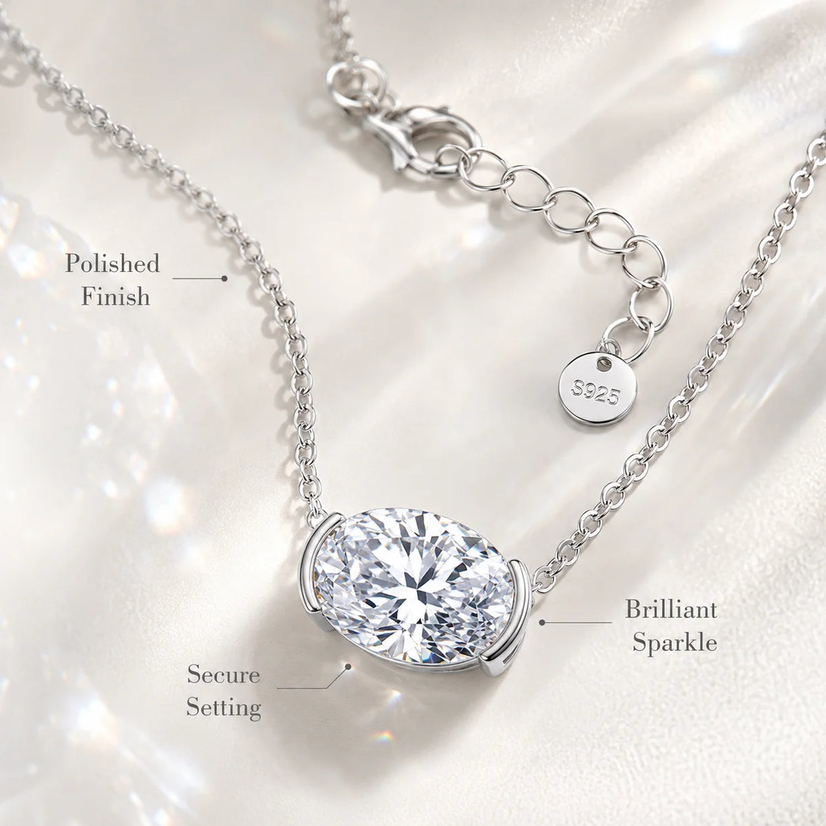 S925 Sterling Silver Oval Moissanite Necklace for Women 1CT 2CT 3CT Double Side Pendant Clavicle Chain Gift GRA Certified