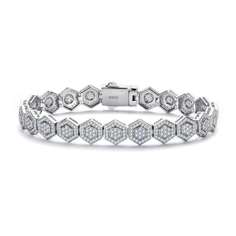 MossanRappr Moissanite Hexagon Bracelet 925 Sterling Silver Iced out Bracelet for Men Women Party Jewelry Fashion Accessory