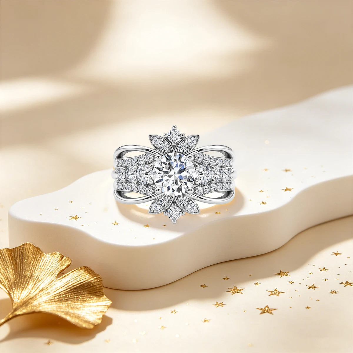 Luxury 3-in-1 Stackable Moissanite Ring Set Bridal Jewelry 925 Sterling Silver 18k Gold Plated Engagement Wedding Band for Women