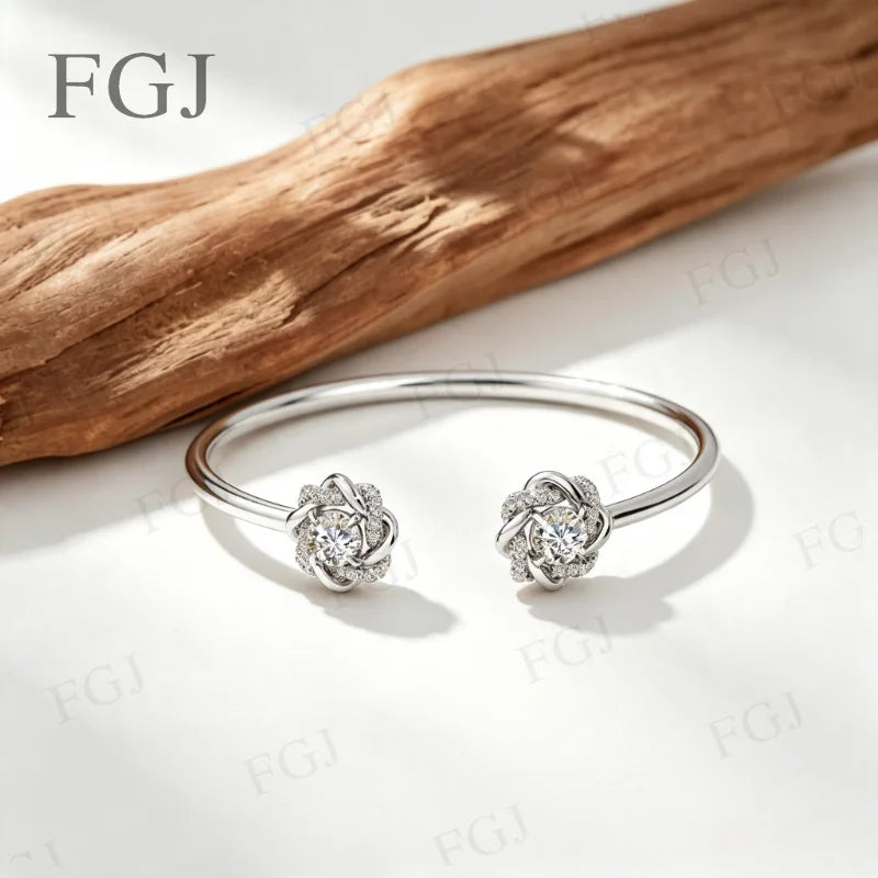 2ct Moissanite Bracelet For Women 6.5MM D VVS1 925 Silver Gold Color Flower Bangle Hand Opening Cuffs Wedding Jewelry Gifts