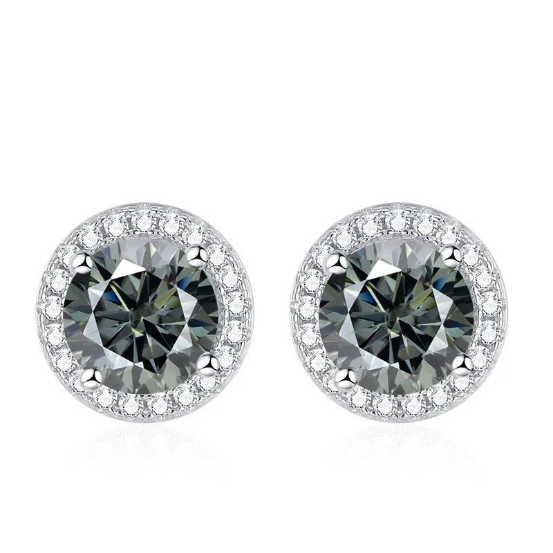 Tezzc Moissanite Stud Earrings for Women 925 Sterling Silver Green Blue Pink Red Black Blue Sparkling Moissanite Studs Earring