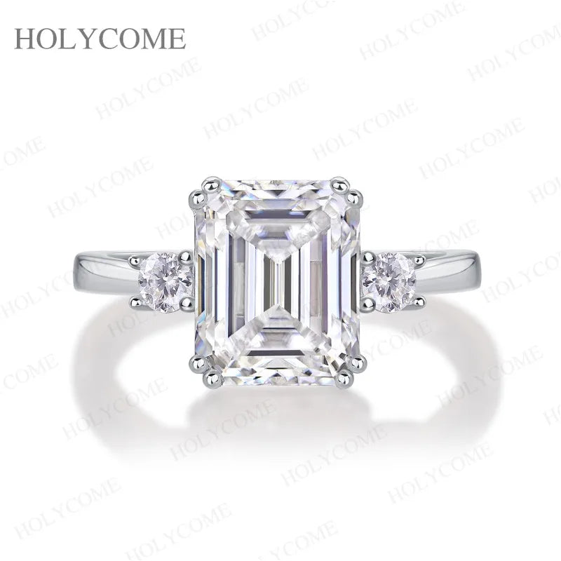 925 Sterling Silver Moissanite Ring GRA Certified Emerald Cut D Color VVS1 Classic Design Hypoallergenic Perfect for Daily Wear