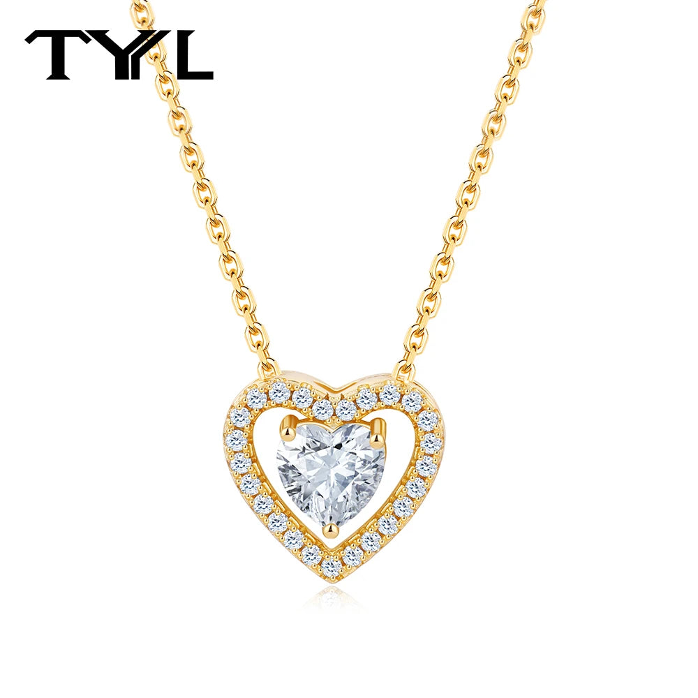 TYYL Moissanite Heart Pendant Necklace for Women Romantic Love Pendant 925 Sterling Silver Elegant Daily Wear Fine Jewelry Gift