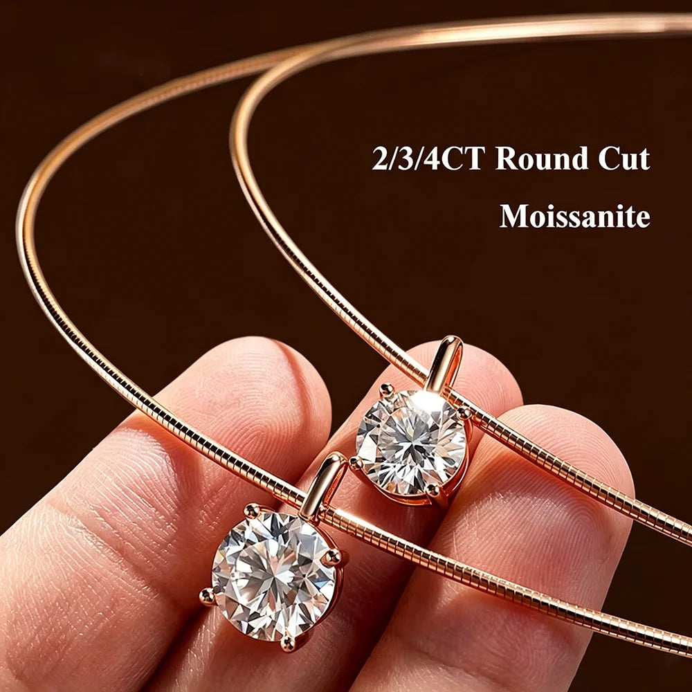 2/3/4ct Round Brilliant Cut Solitaire Moissanite Pendant Necklace With GRA S925 Silver Hard Collar Choker Fine Jewelry for Women
