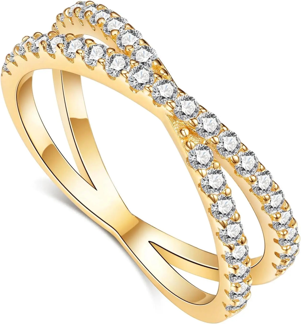 Moissanite Eternity Ring, Criss Cross Wedding Bands for Women 925 Sterling Silver Plating14K Gold Stackable Rings