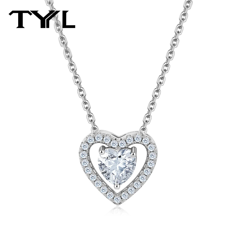 TYYL Moissanite Heart Pendant Necklace for Women Romantic Love Pendant 925 Sterling Silver Elegant Daily Wear Fine Jewelry Gift