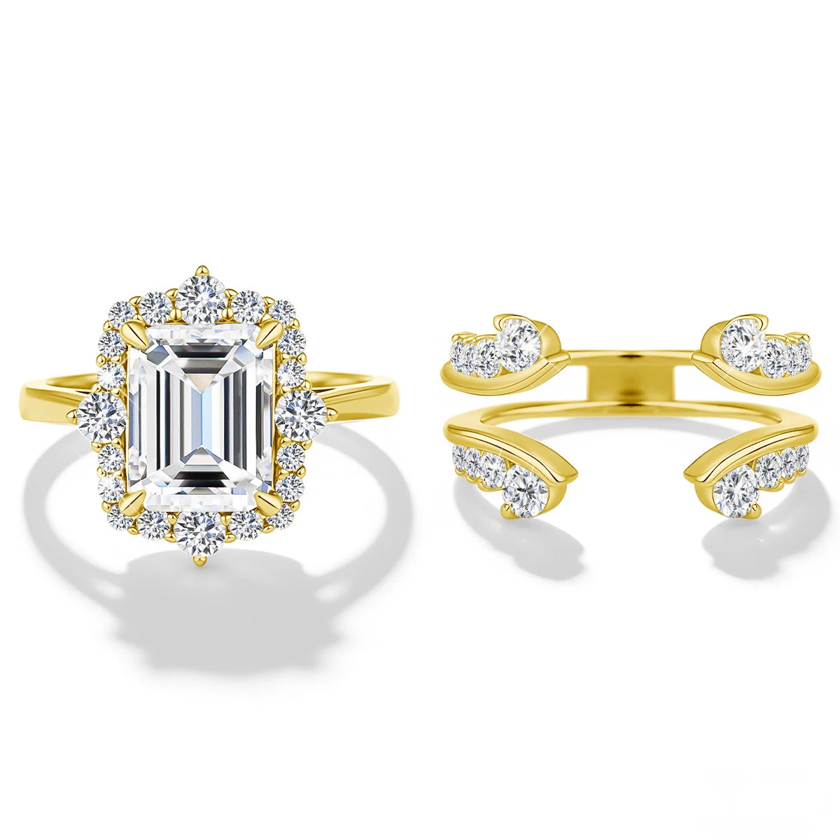 Solid 14K Gold Filled 3CT Emerald Cut Moissanite Stackable Ring Set Au585 Luxury Engagement Ring for Women Bridal Gift Jewelry