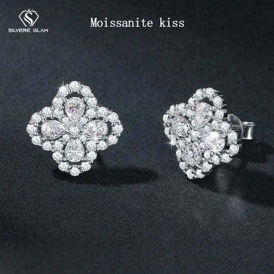 SG Four-Leaf 925 Sterling Silver Moissanite Stud Earrings Necklace for Women Men Pendant Necklace Earrings Fine Jewelry D VVS1