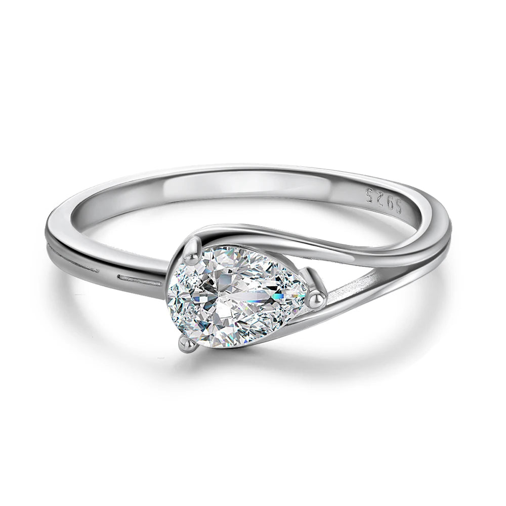 KNOBSPIN Pear Moissanite Rings for Women 1ct D Color VVS1 Diamond GRA Certified Solid 925 Silver Plated 18k Gold Engagement Ring