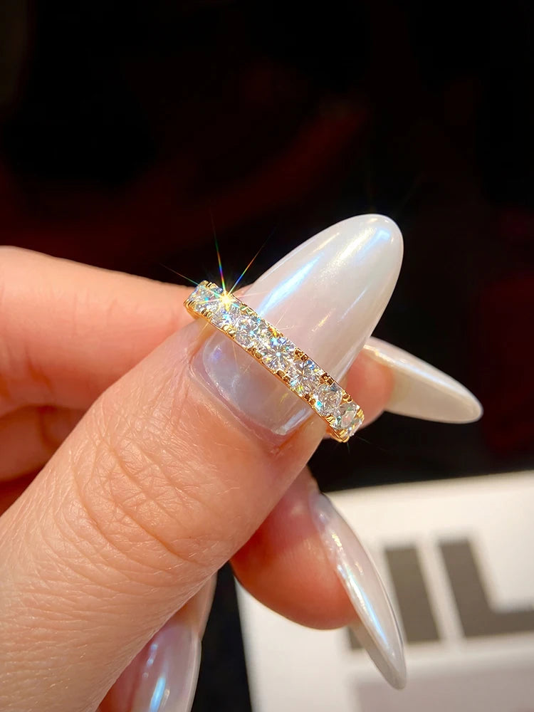 925 Sterling SilverFull 0.1CT Round Moissanite Diamond Ring For Women Engagement Wedding High Quality Luxury Fine Jewelry