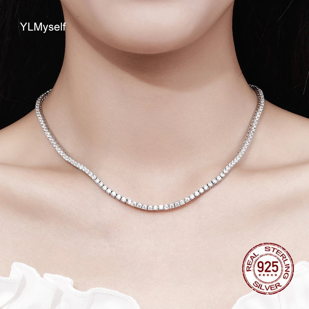 YLMyself 925 Silver Moissanite Tennis Necklace 2.5mm Diamond Chain 15-24 Inch Elegant Fine Jewelry Gift For Women