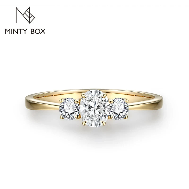 MINTYBOX Oval Cut Moissanite Rings for Women 925 Sterling Sliver Minimalist Three Stone Stackable Ring Daily Wear Office Jewelry