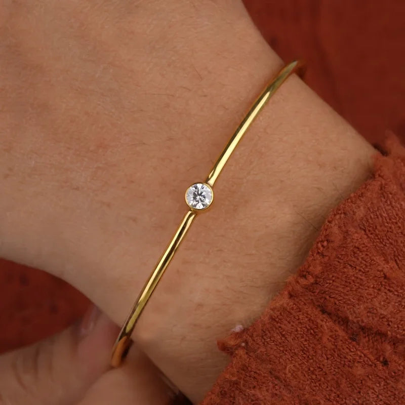 Lnngy Original and Pure 925 Sterling Silver Cuff Bangle Bezel 5mm Moissanite Bracelet For Women Simple Hand Chain Luxury Jewelry