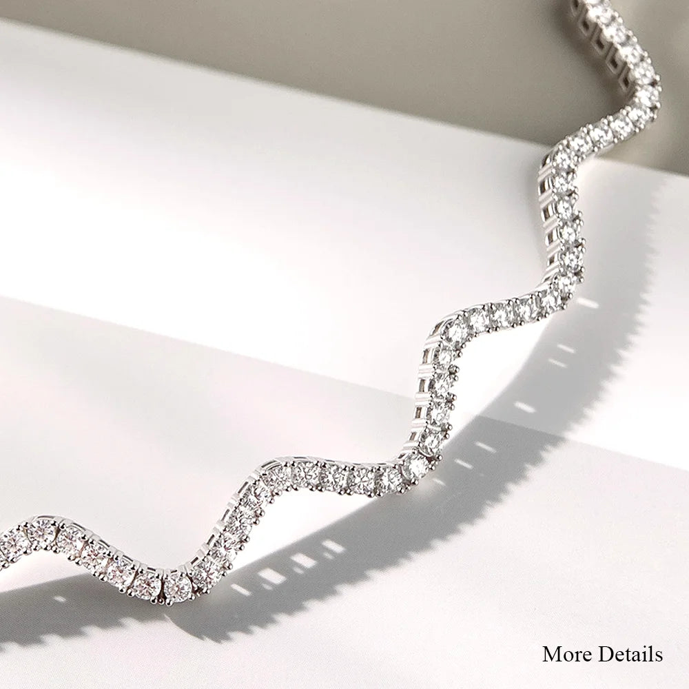COSYA 2mm Luxury Moissanite Tennis Necklace For Women S925 Silver Sparkling Wave Riviera Choker Adjustable Chain Wedding Jewelry