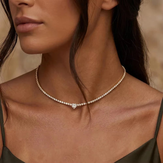 1 CT Heart Cut Moissanite Tennis Pendant Necklace