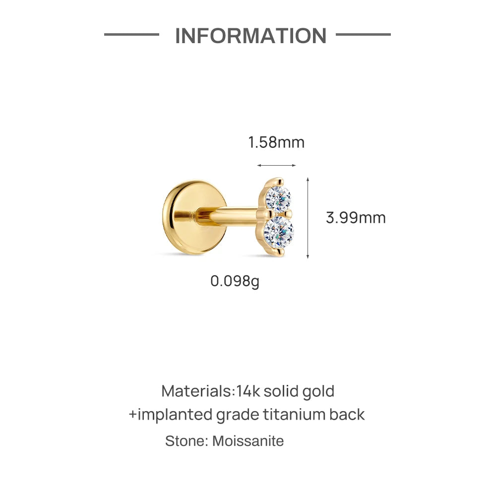 DIeSchein Genuine 14k Solid Gold Flat Back Moissanite Stud Earrings Minimalist Tragus Piercing Cartilage 14k Earring for Women
