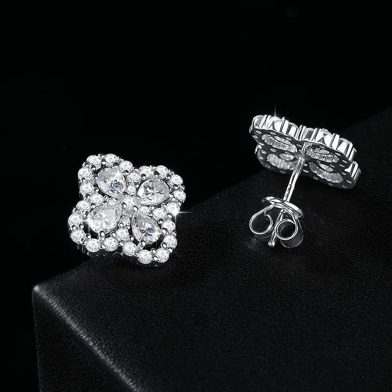 SG Four-Leaf 925 Sterling Silver Moissanite Stud Earrings Necklace for Women Men Pendant Necklace Earrings Fine Jewelry D VVS1