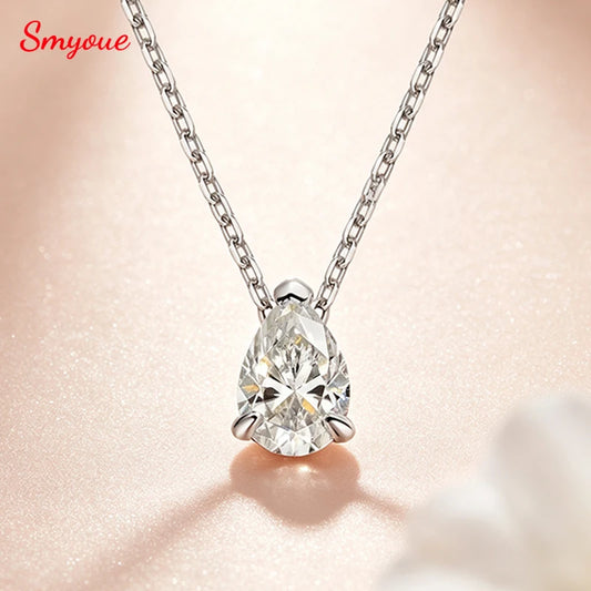 Smyoue Certified 1CT 2CT 3CT 4CT Moissanite Necklace for Women 100% S925 Sterling Silver Pear Cut D VVS1 Pendant Dropshipping