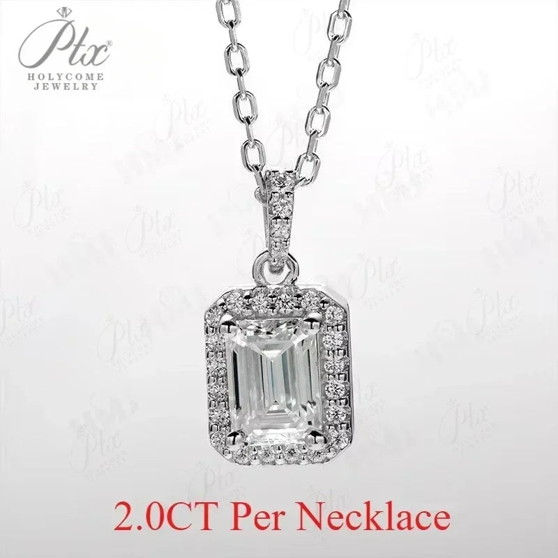 Emerald Cut Earring Necklace Jewelry Sets D Color Moissanite 100% S925 Sterling Silver For Women Fine Wedding Gift GRA Certified