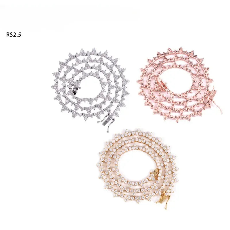 925 Silver 2.5MM Real Moissanite Tennis Necklace 3 Prong Hiphop Jewelry Bling Diamond Link Chain Necklaces Women Men Pass Tester
