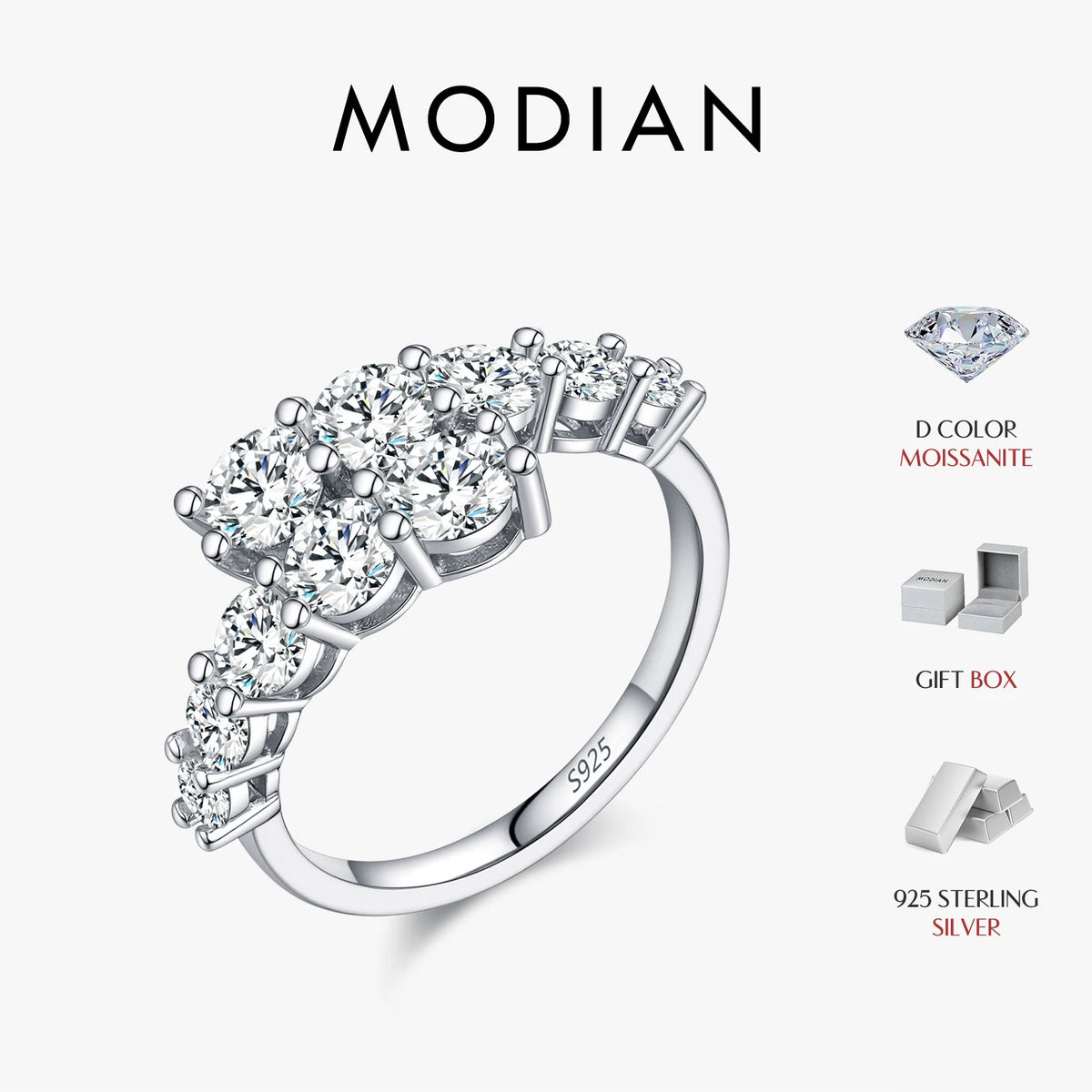 MODIAN D Color Moissanite Eternity Band Ring 925 Sterling Silver Luxury Geometric Ring For Women Wedding Engagement Fine Jewelry