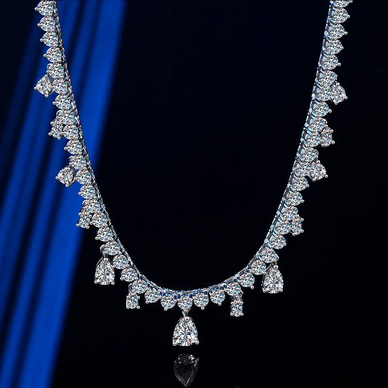 Full Moissanite Tennis Pendant Chain S925 Silver For Women Round/Pear/Oval Cut Diamond Chain Link Necklace Unisex Fine Jewelry