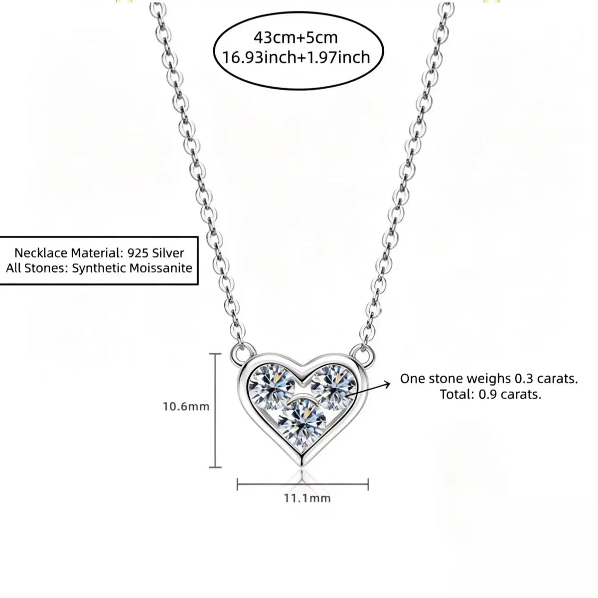 A 0.9-Carat Heart-Shaped Moissanite Pendant for Women, Set in 925 Silver—Sweet and Romantic, Perfect for Everyday Wear or Dates.