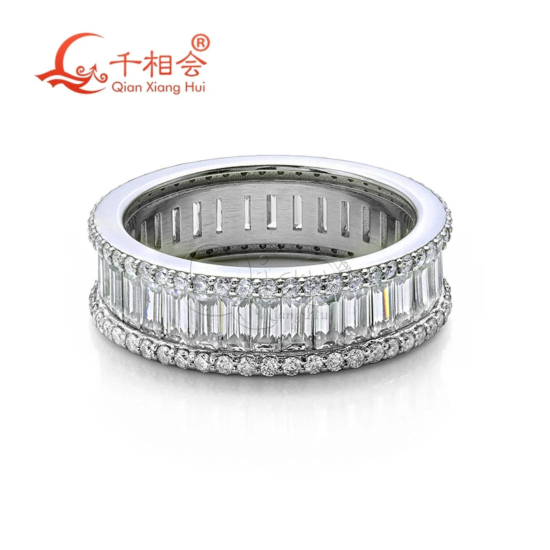 925 Sterling Silver Eternity Band Ring with 2*4mm Baguette And round Moissanite - Jewelry Engagement Ring for Ladies And Men