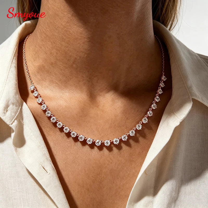 Smyoue 4mm Full Moissanite Choker Necklaces for Women 42cm Adjustable Chain D Color Vvs1 S925 Sterling Silver Tennis Necklace
