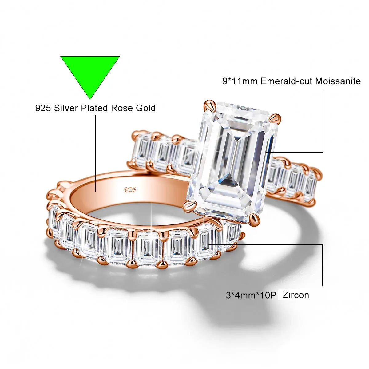 14K Gold Filled 5CT Emerald Cut D Color Moissanite Engagement Ring GRA for Fiancee 925 Silver Bridal Sets Statement Wedding Band