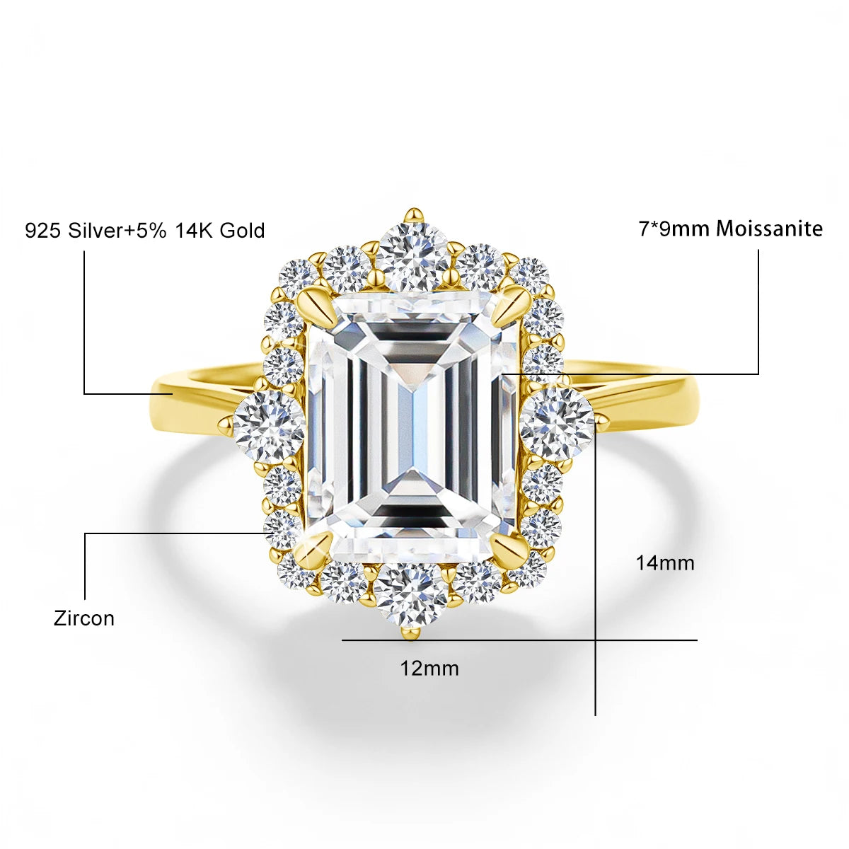 Solid 14K Gold Filled 3CT Emerald Cut Moissanite Stackable Ring Set Au585 Luxury Engagement Ring for Women Bridal Gift Jewelry