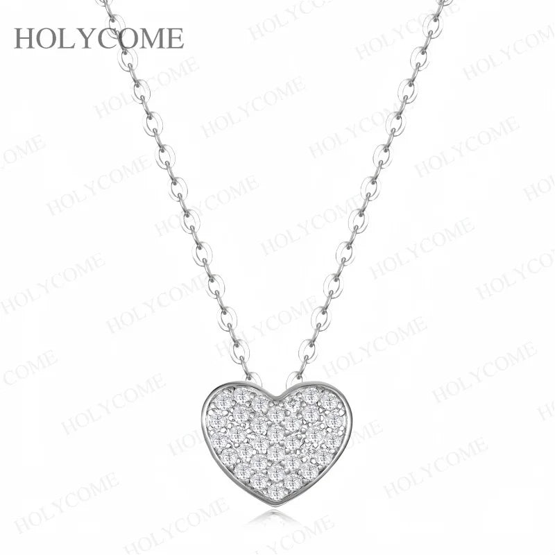 Moissanite Heart Pendant Necklace S925 Sterling Silver Elegant Diamond for Women Party Wedding Fine Jewelry Gift