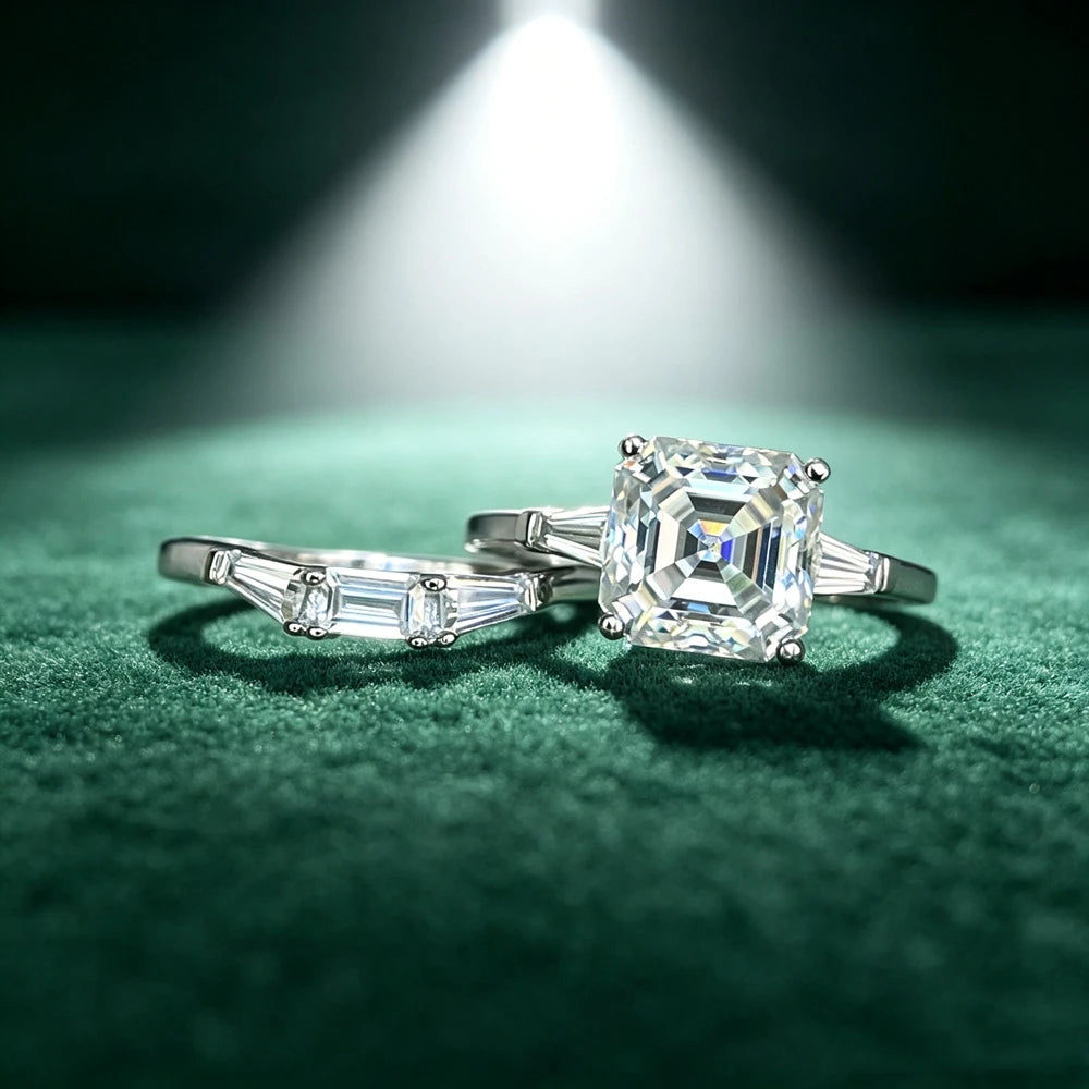 D Color 2.5CT Square Moissanite Ring S925 Sterling Silver Stacked up Wedding Rings for Woman Jewelry Gift