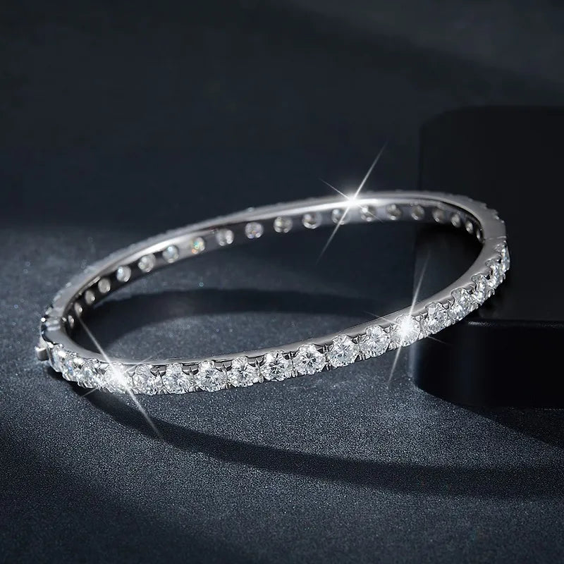KEEP YES 4.0mm All Moissanite Diamonds Anniversary Bangles Bracelet for Women Men S925 Sterling Silver Bracelets Fine Jewelry