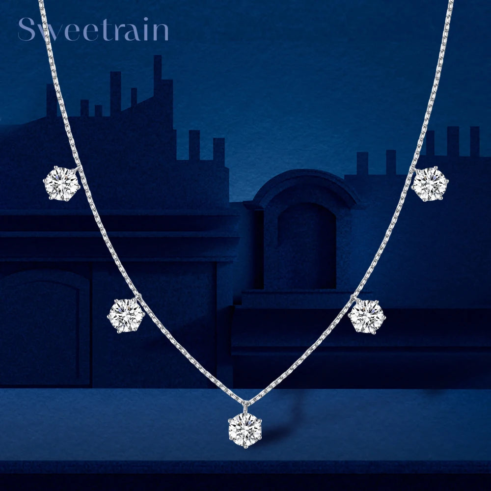 2.5-5CT Tennis Moissanite Necklace Chain for Women 925 Sterling Silver 5mm 6.5mm Bezel Diamond Necklaces Overlay Style Jewelry