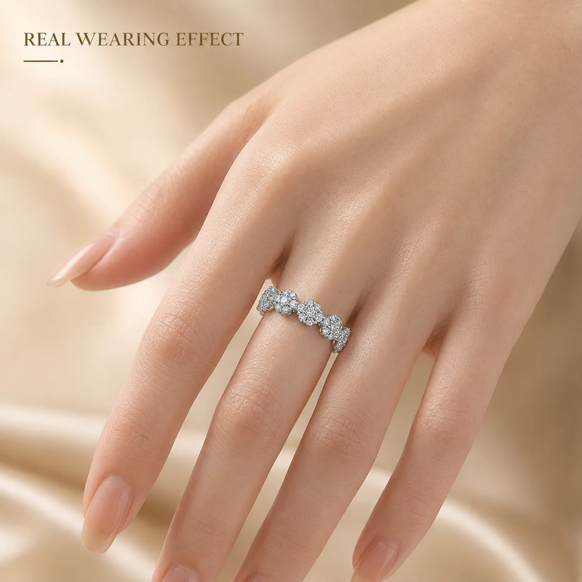 Flower Cluster Moissanite Eternity Band Ring Pave Stackable S925 Silver D Color VVS1 GRA Certified Gift for Women