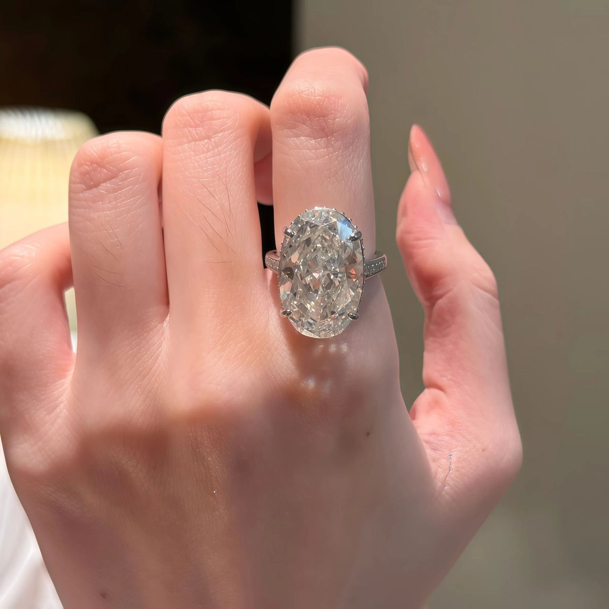 Onnelik S925 Sterling Silver 13*20MM Large Carat Moissanite Oval Ring Minimalist Band Luxury Jewelry for Women Elegant Gifts