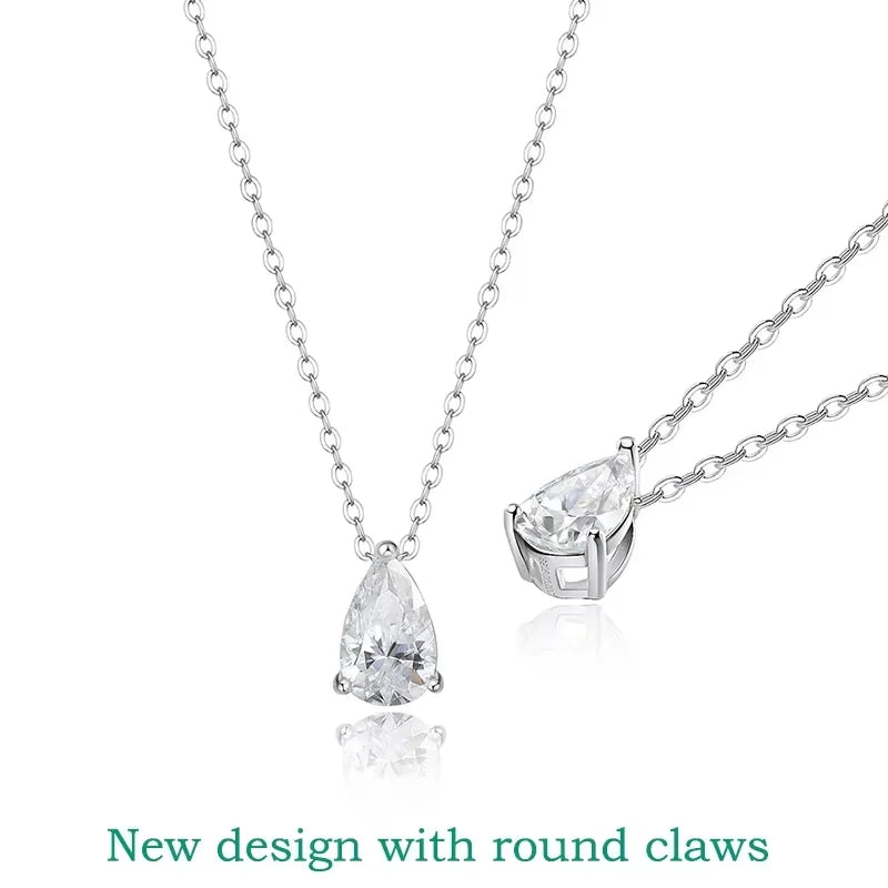 Smyoue Certified 1CT 2CT 3CT 4CT Moissanite Necklace for Women 100% S925 Sterling Silver Pear Cut D VVS1 Pendant Dropshipping