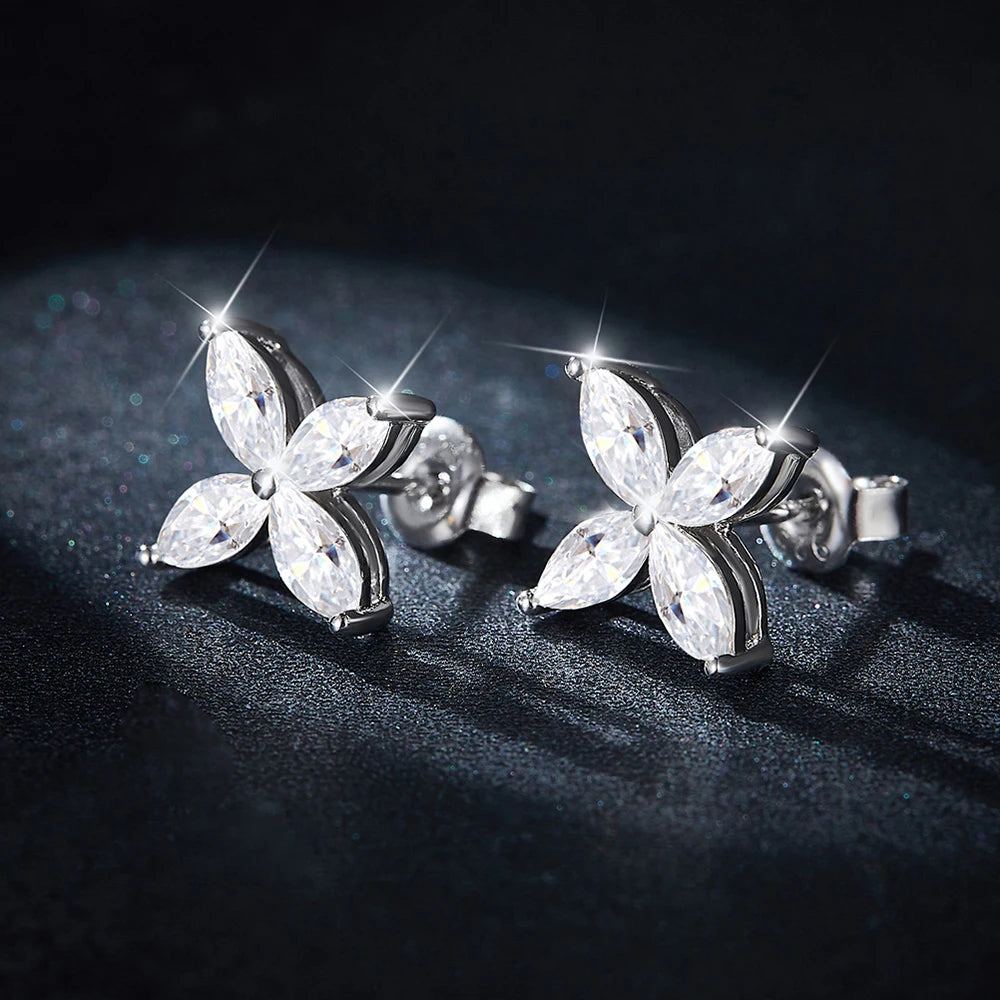 2.4cttw All Moissanite Stud Earrings For Women Marquise Cut Flower Diamond 925 Sterling Silver Wedding Jewelry with Certificates