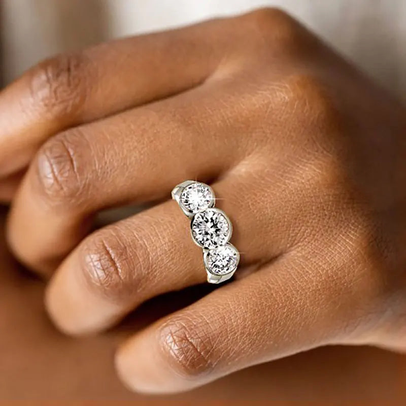 Ehhai GRA Certified 5mm&6.5mm Bezel Set Round Moissanite Ring for Women 925 Sterling Silver Wedding Engagement Ring Jewelry Gift