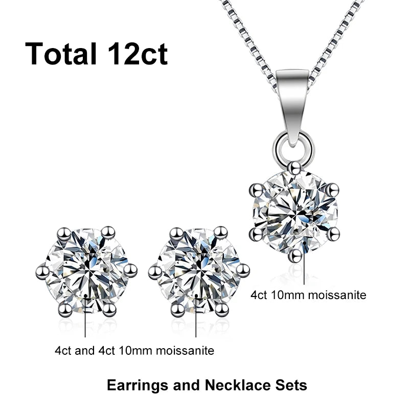 NeeTim 1ct 2ct 3ct 4ct Moissanite Earrings Necklace Sets for Women 925 Silver with White Gold Plated Wedding Party Jewelry Sets