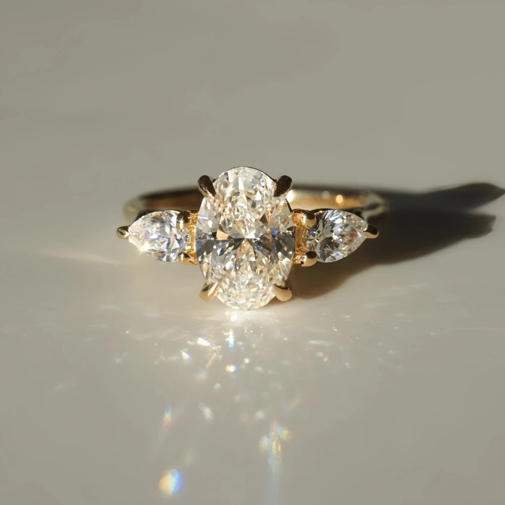 1-8 Ct Oval Cut Moissanite Engagement Ring Oval Three-stone Diamond Wedding Ring for Women 925 Sterling Silver with Certificate
