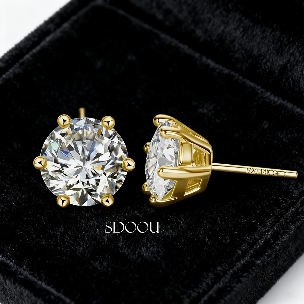 SDOOU 14k Gold Filled Moissanite Stud Earrings 0.5/1/2/3ct Round cut For Women Engagement Birthday Party Wedding Jewelry Gifts