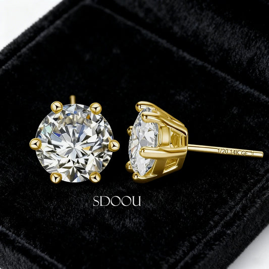 SDOOU 14k Gold Filled Moissanite Stud Earrings 0.5/1/2/3ct Round cut For Women Engagement Birthday Party Wedding Jewelry Gifts