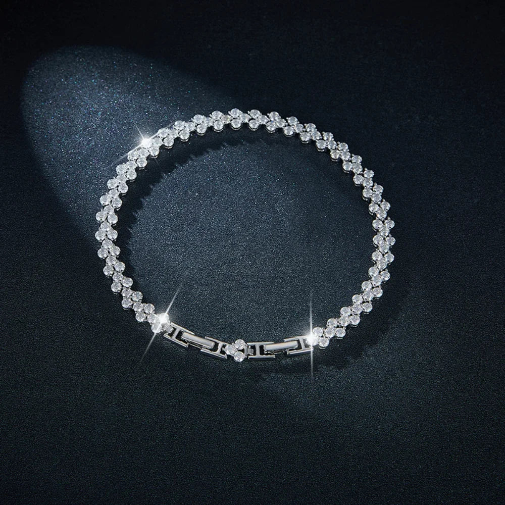 LinkerLove 925 Silver 2.5mm Moissanite Tennis Bracelet White Gold Plated Hypoallergenic Luxury Jewelry for Women Wedding Jewelry