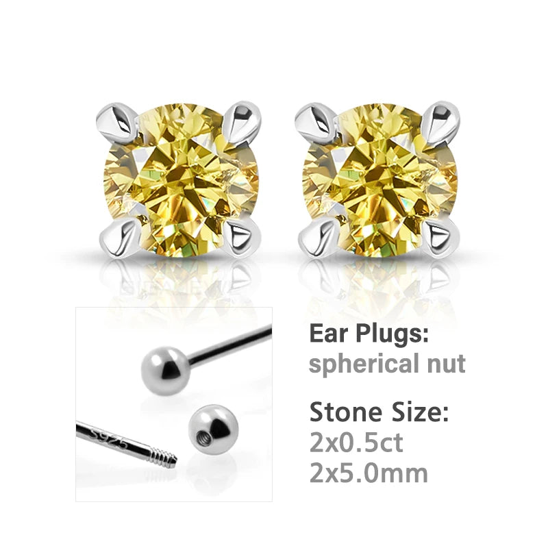 GIGAJEWE 925 Sterling Silver 4-Prong Stud Earrings D Color & Nova Color Moissanite Earrings for Women Fine Jewelry Gift